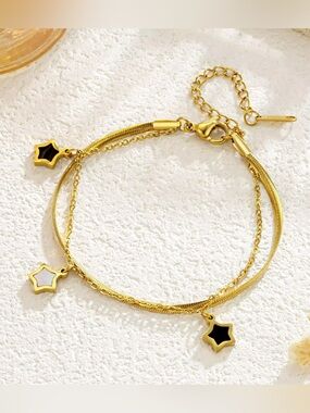 Gold Layered Star Charm Bracelet with Black & White Enamel - Unbranded